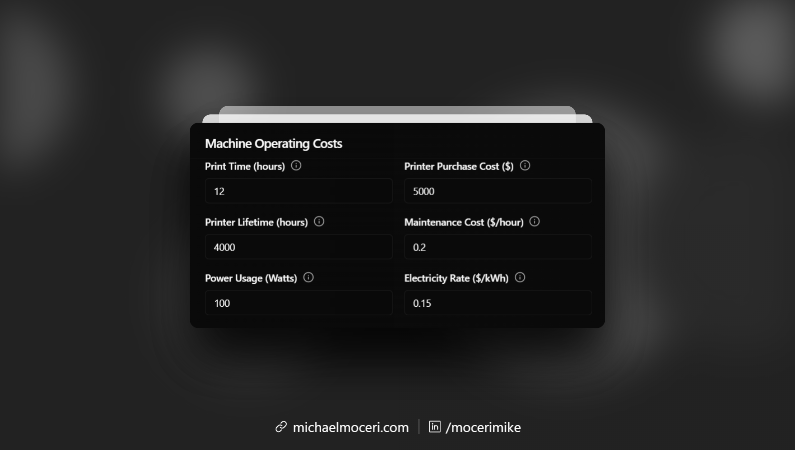 3D Printing Pricing Calculator detail